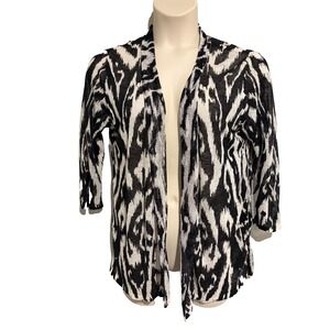 Chico's‎ 2 Linen Open Cardigan Sweater~L/XL~Black Ikat Knit Lightweight Resort